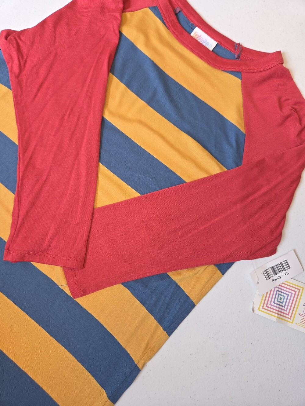 LuLaRoe Randy Shirt XS NWT Bold Colorblock Stripe 3/4 Sleeve Baseball Tee